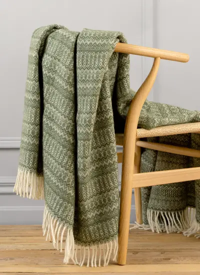 Fairisle Wool Throw in Sage Green